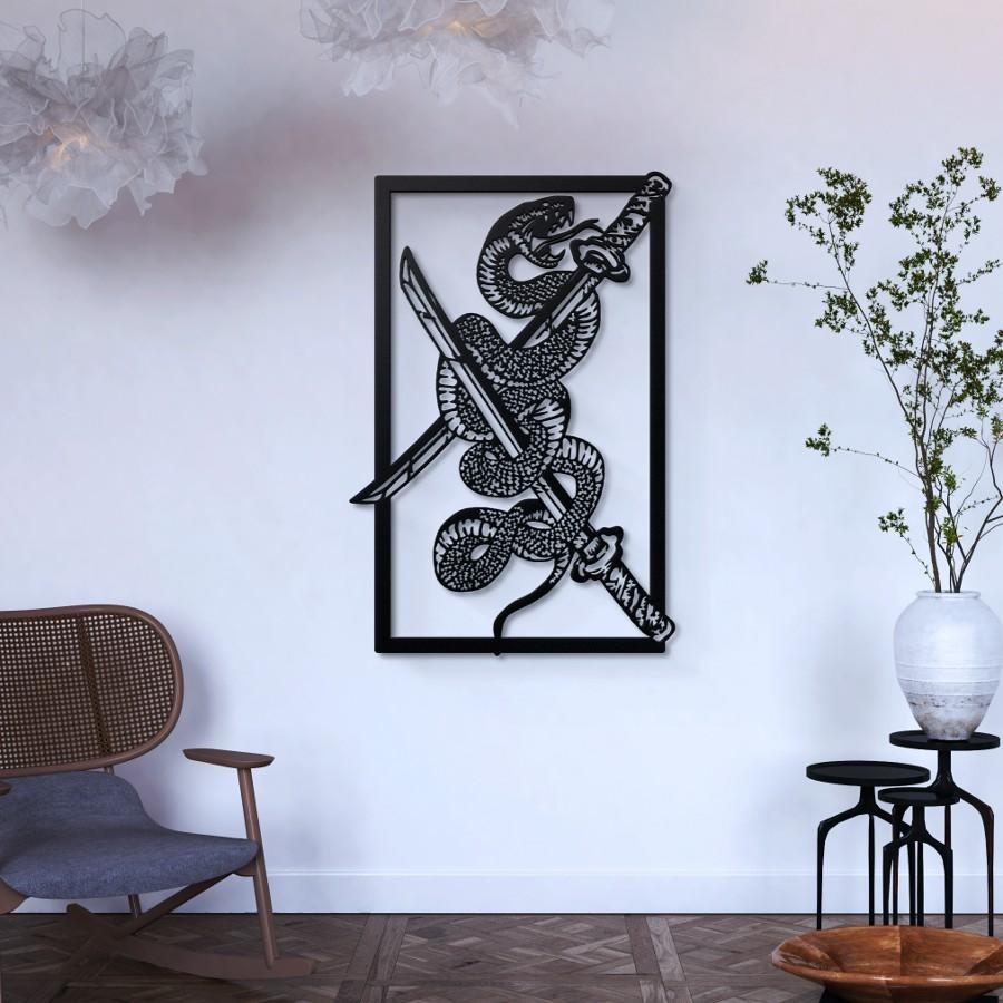 Serpent and Katana Metal Wall Art Black | Moonarch Japanese Wall Art