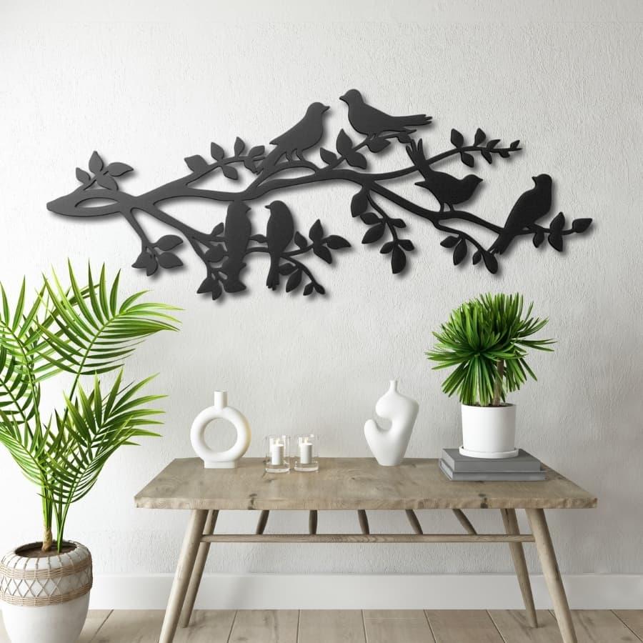 Six Birds on Tree Branches Metal Wall Art | Moonarch Nature Wall Art