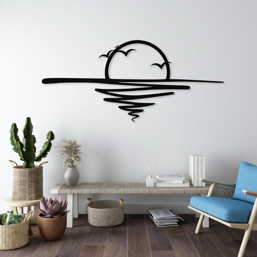 Sun and Birds Metal Line Wall Art Black | Moonarch Minimalist Wall Art