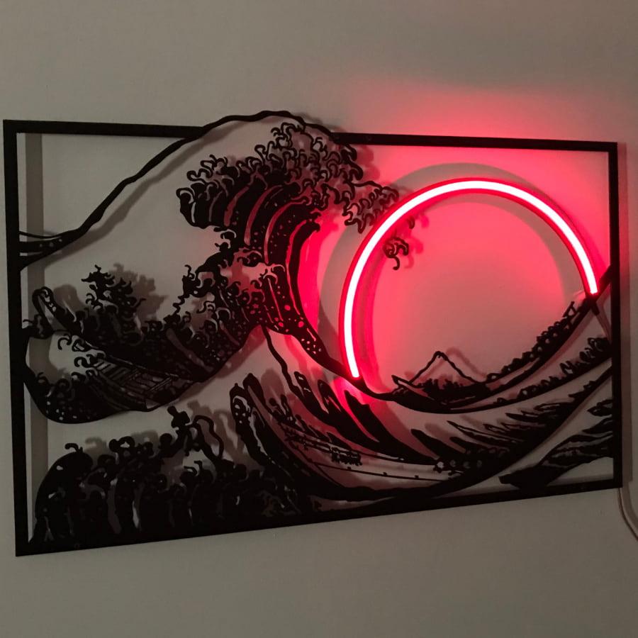 The Great Wave of Kanagawa Metal and Neon Wall Art | Moonarch Japanese Wall Art