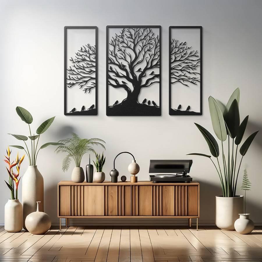 Triptych Tree of Life Metal Wall Art Black | Moonarch Nature Wall Art