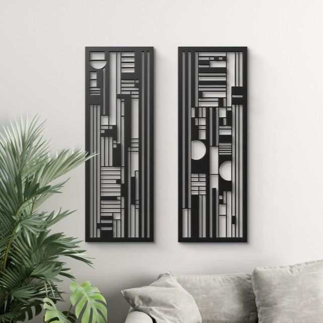 Urban Mid Century Metal Wall Art Set Of 2 Black | Moonarch Mid Century Wall Art