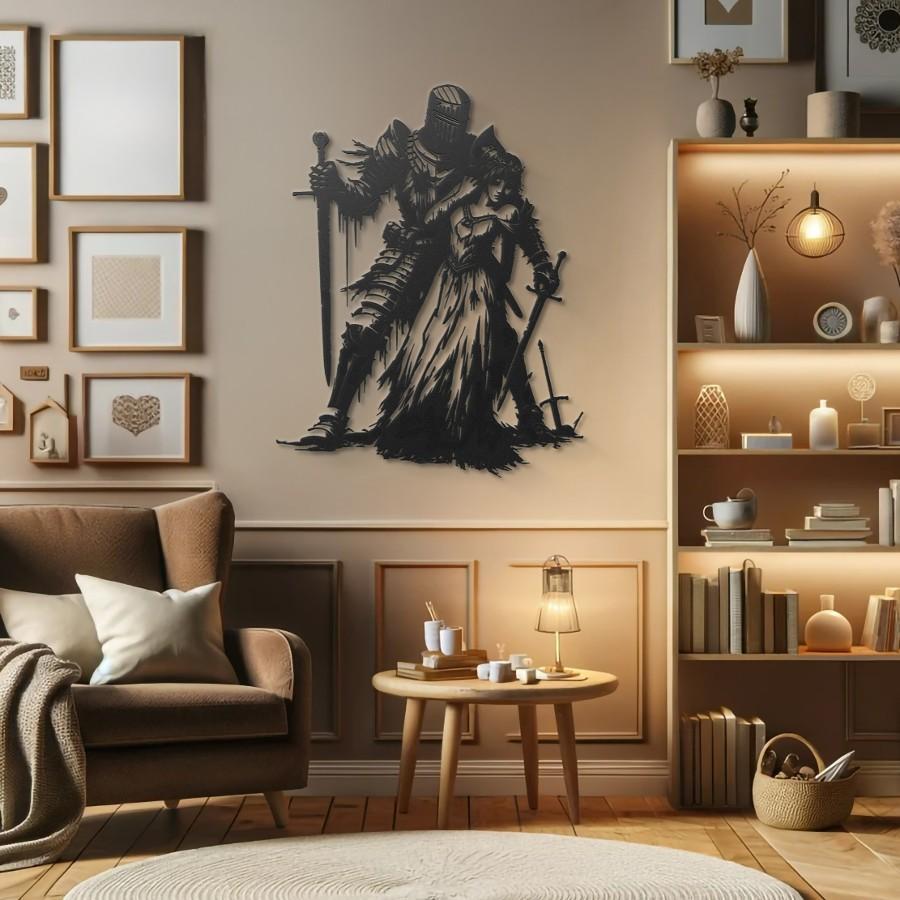 Valiant Knight and Princess Metal Wall Art Black | Moonarch Gothic Wall Art