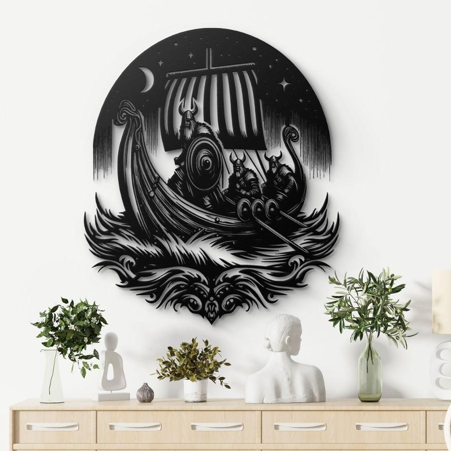 Viking Longship Raiders Metal Wall Art Black | Moonarch Viking Wall Art