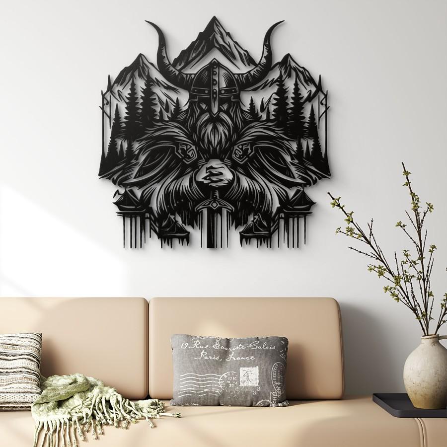 Viking Mountain Guardian Metal Wall Art Black | Moonarch Viking Wall Art