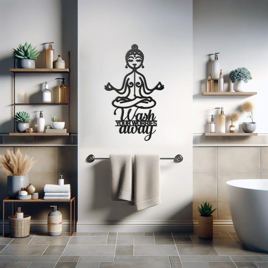 "Wash Your Worries Away" Bathroom Metal Wall Art Black | Moonarch Metal Wall Decor