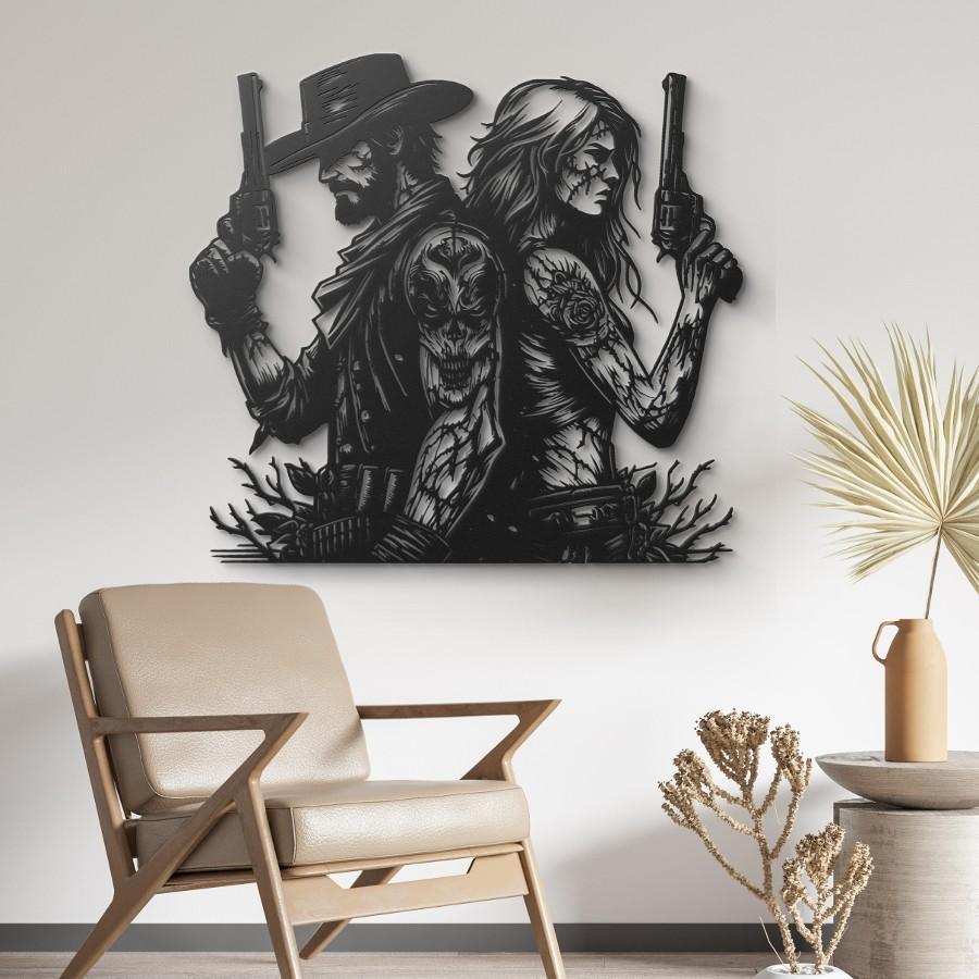 Western Cowboy and Cowgirl Metal Wall Art Decor Black | Moonarch Metal Wall Decor