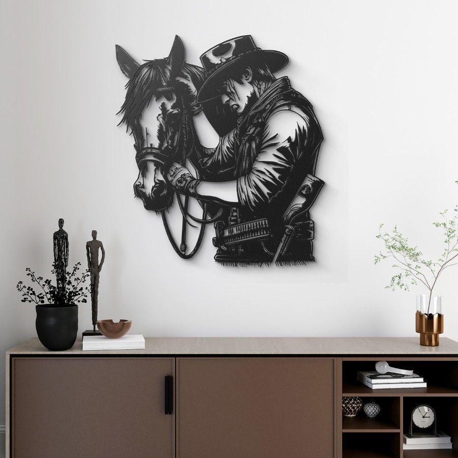 Western Cowboy Metal Wall Art Decor Black | Moonarch Metal Wall Decor