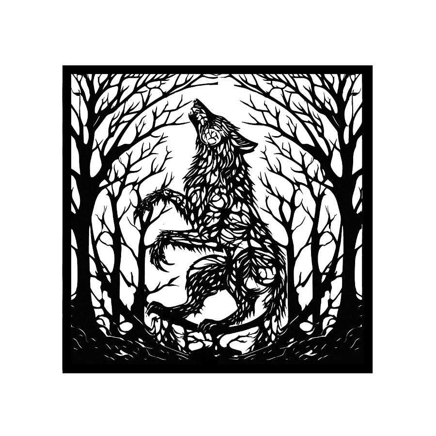 Wolf & Tree Metal Wall Art Black | Moonarch Nature Wall Art