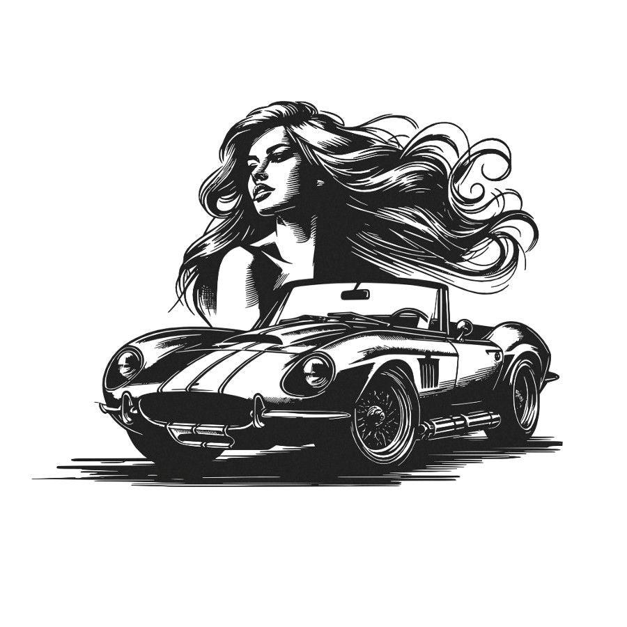 Woman & Retro Car Metal Wall Art Decor Black | Moonarch Metal Wall Decor