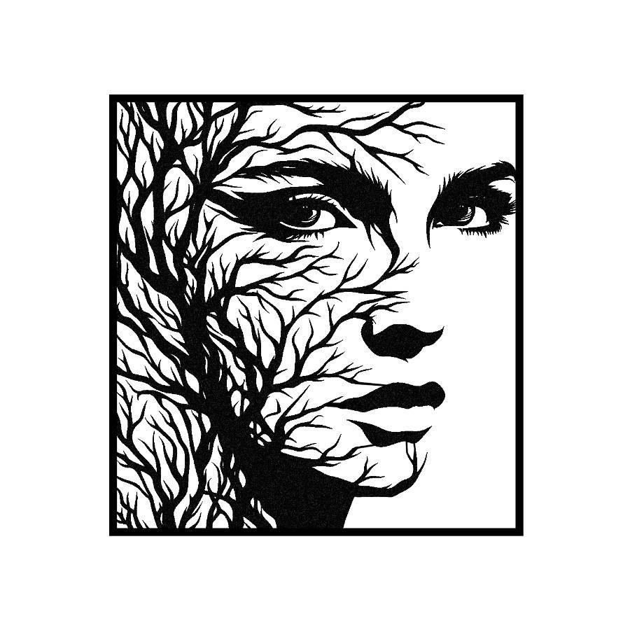 Woman with Tree Branches Hair Metal Wall Art Black | Moonarch Nature Wall Art