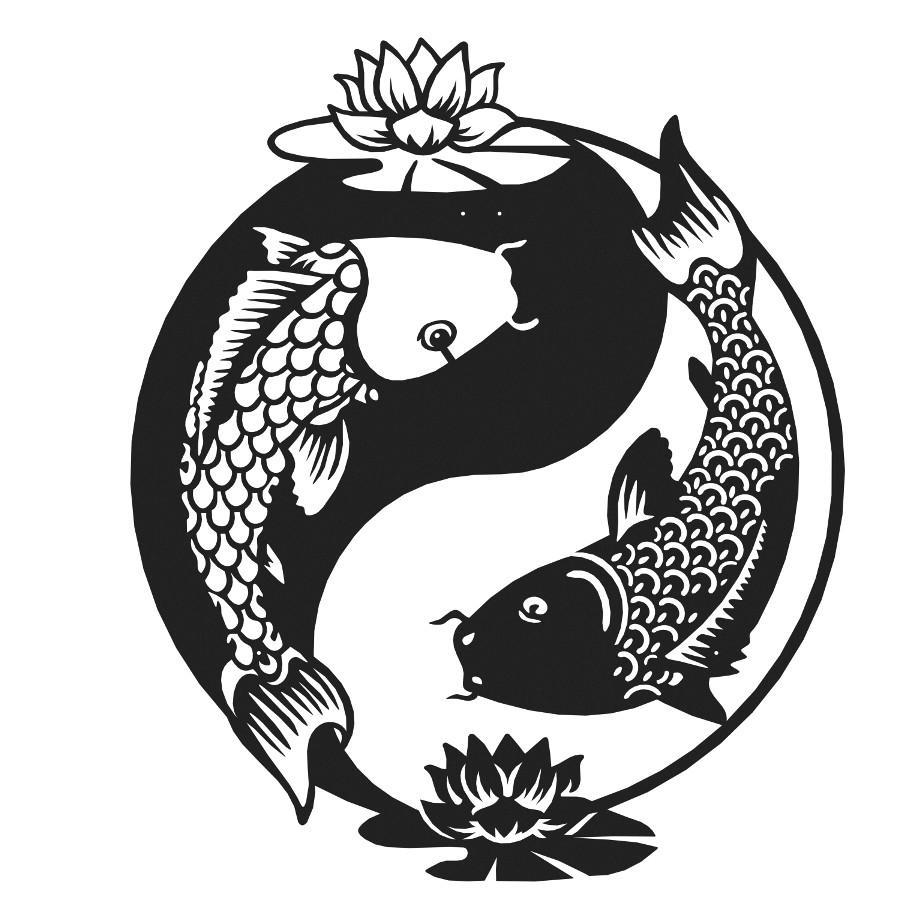 Ying Yang Koi Fish Metal Wall Art Black | Moonarch Japanese Wall Art