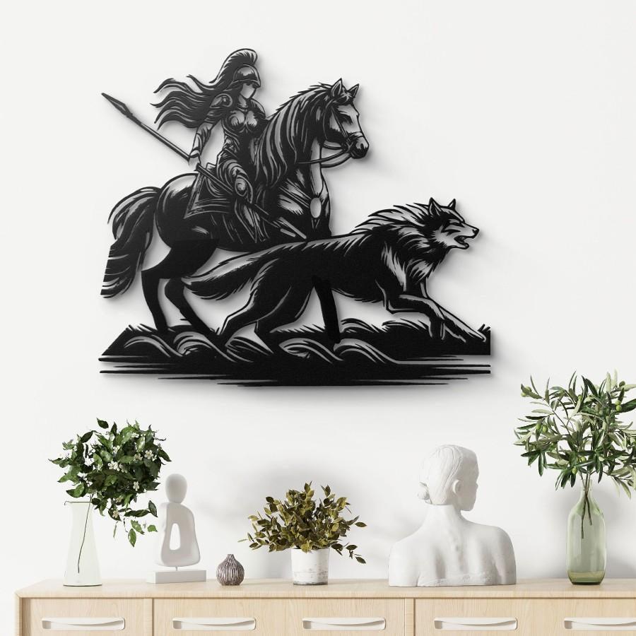 Valkyrie Horse and Wolf Metal Wall Art Black | Moonarch Viking Wall Art