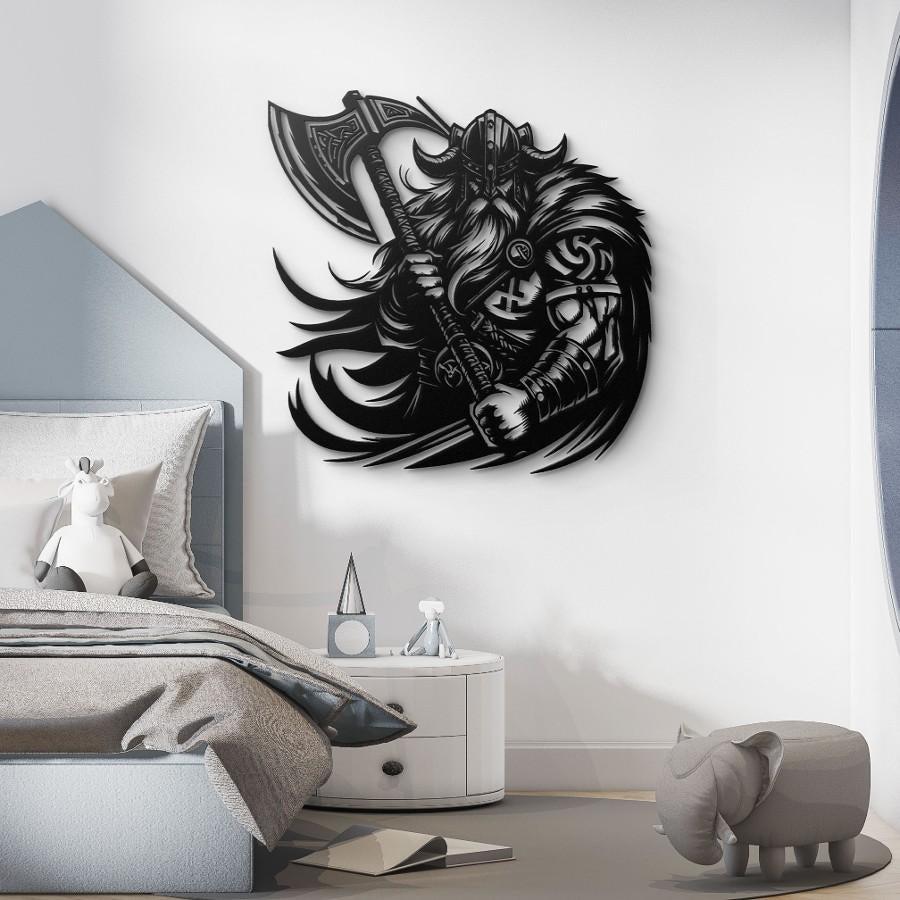 Viking Axe Warrior Metal Wall Art Black | Moonarch Viking Wall Art